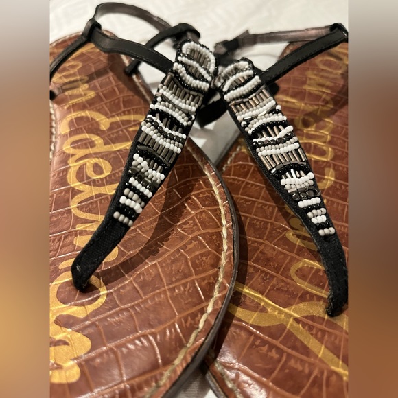 Sam Edelman GRACE Black/Grey/White Beading EUC Black Leather Thong Sandal size 8 - Picture 8 of 9